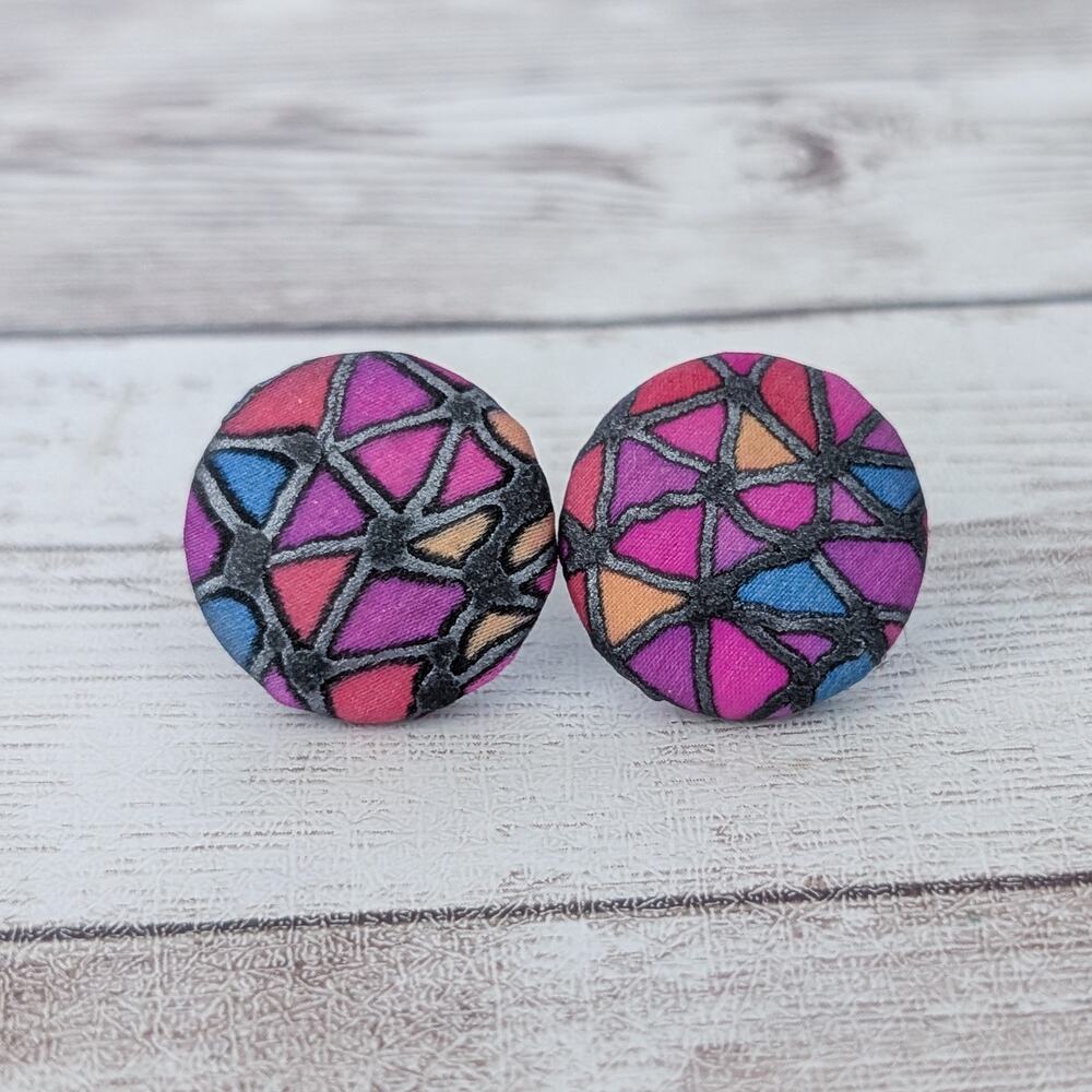 Vintage Stud Earrings Geometric Multicolored Circle